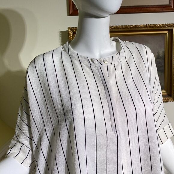 Monk & Loui Pin Stripe Baseball Style Oversized Tunic Top - Picture 6 of 9